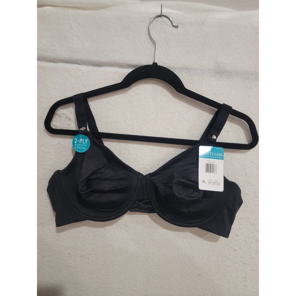 Radiant by Vanity Fair 44C Black Back Smoothing Underwire Bra Full Figure NWT